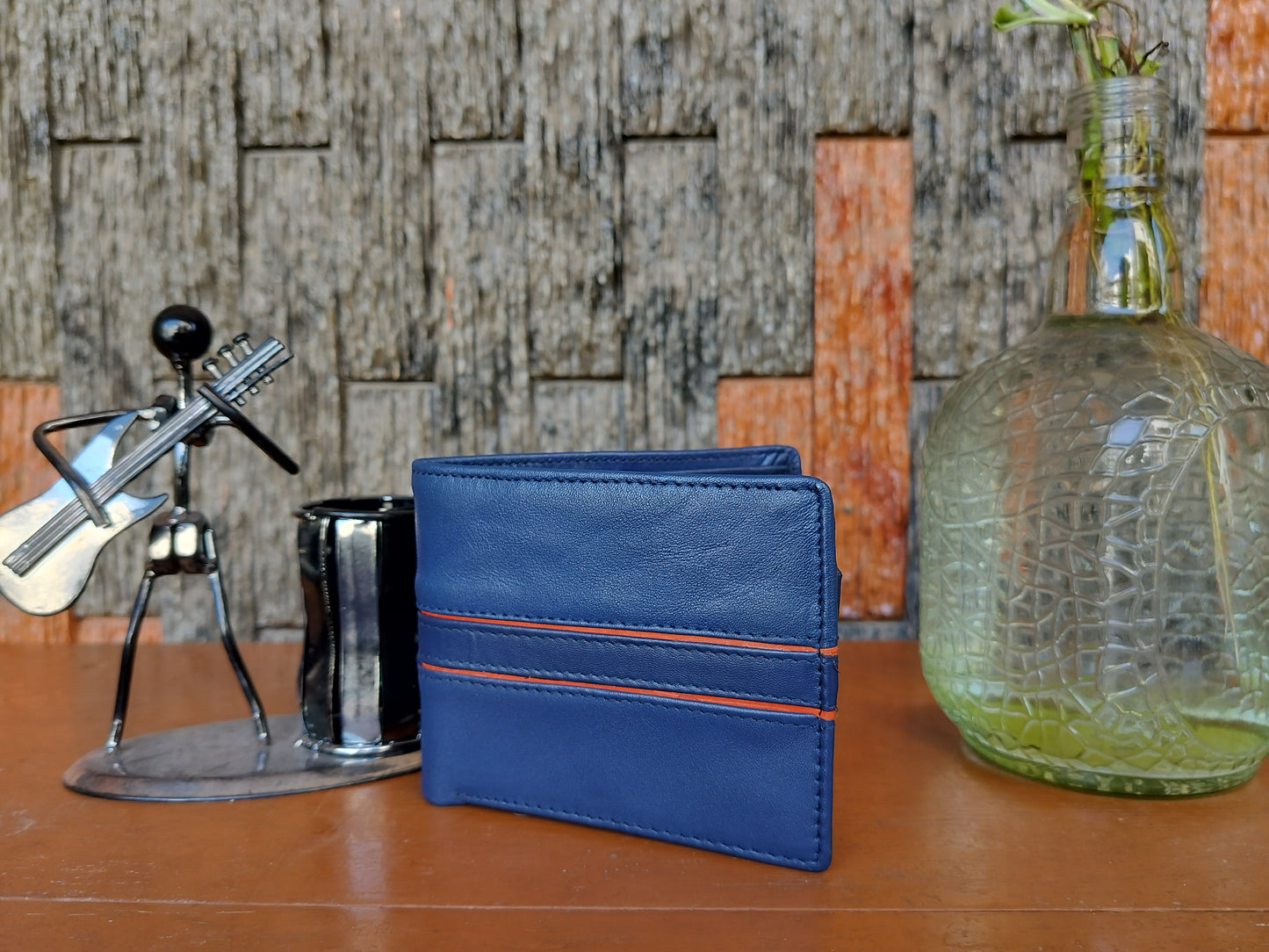 LeatherShopie - Blue and Orange Stripe Bi-fold Wallet