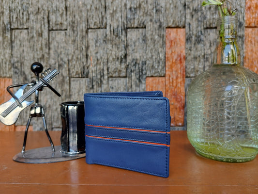 LeatherShopie - Blue and Orange Stripe Bi-fold Wallet