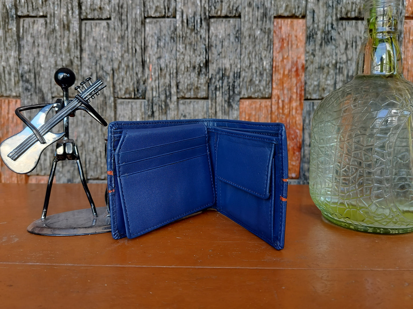 LeatherShopie - Blue and Orange Stripe Bi-fold Wallet