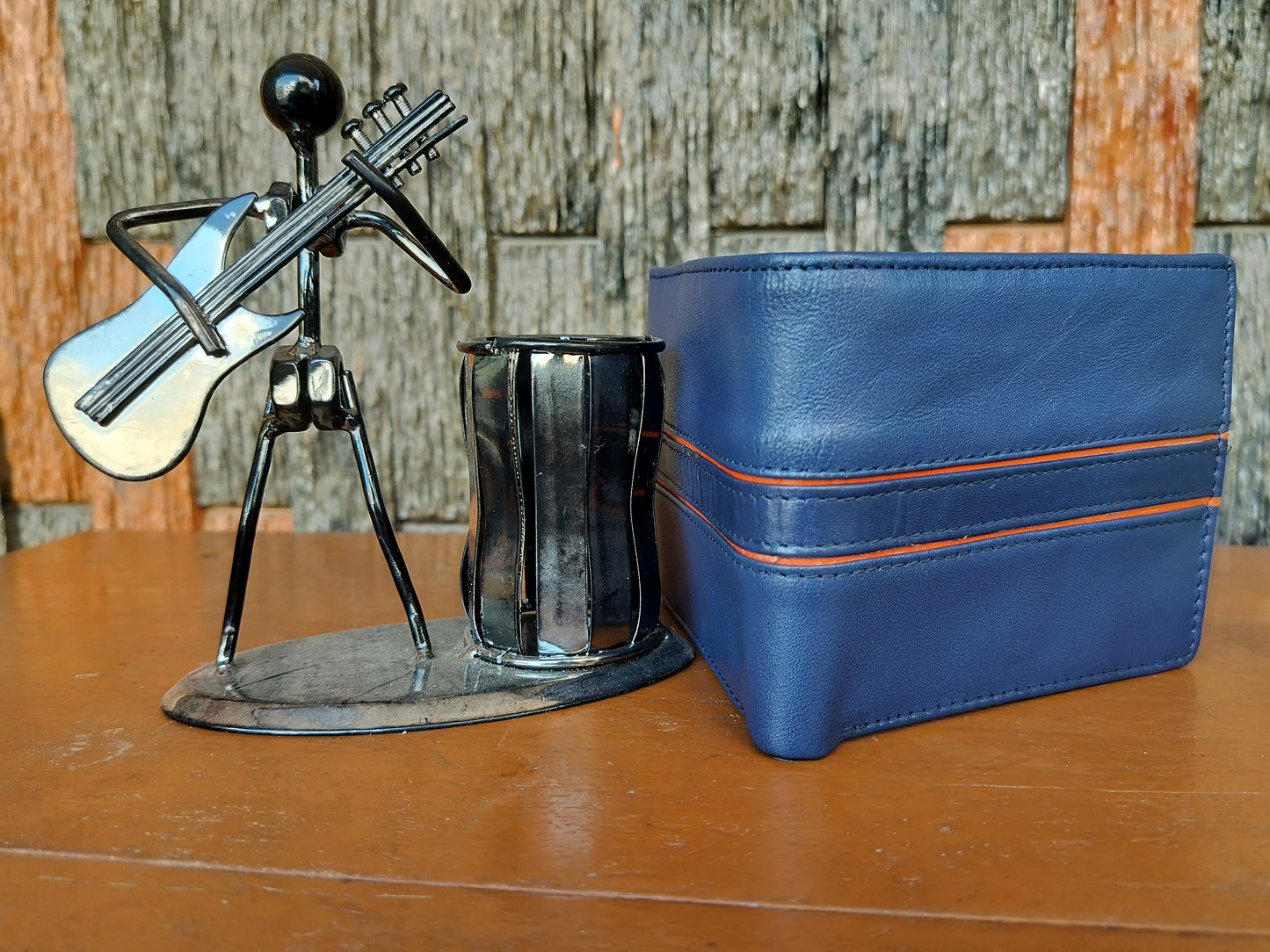 LeatherShopie - Blue and Orange Stripe Bi-fold Wallet