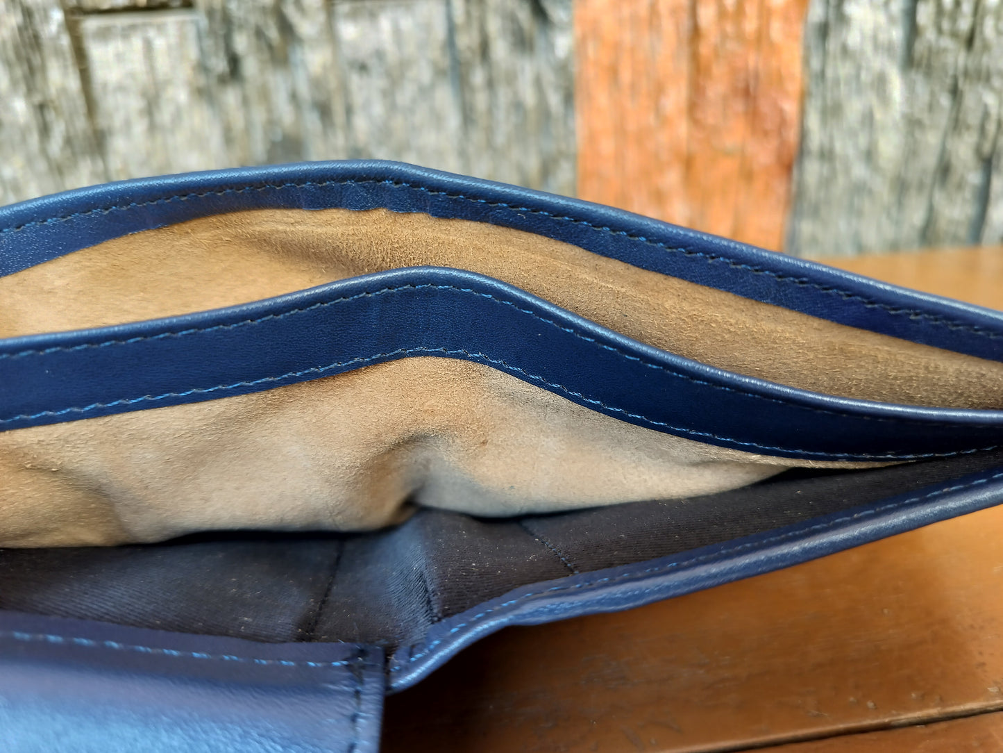 LeatherShopie - Blue and Orange Stripe Bi-fold Wallet