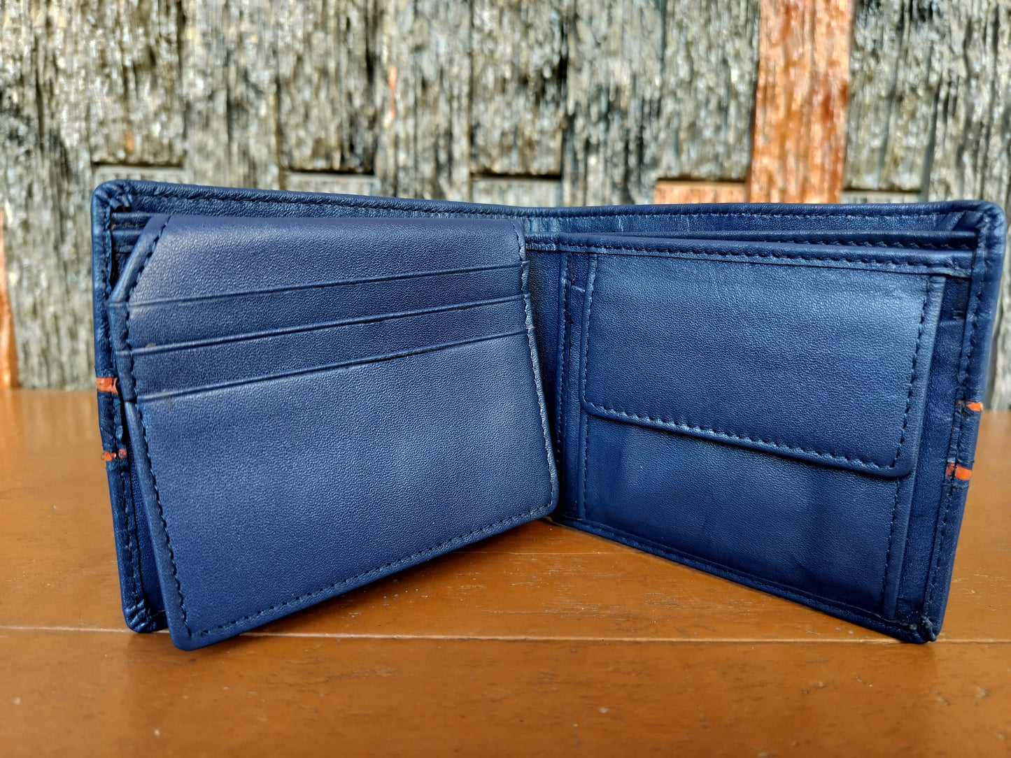 LeatherShopie - Blue and Orange Stripe Bi-fold Wallet