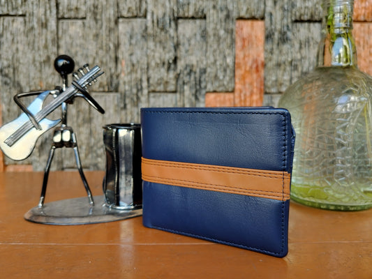 LeatherShopie -  Blue & Tan Bi-fold Wallet