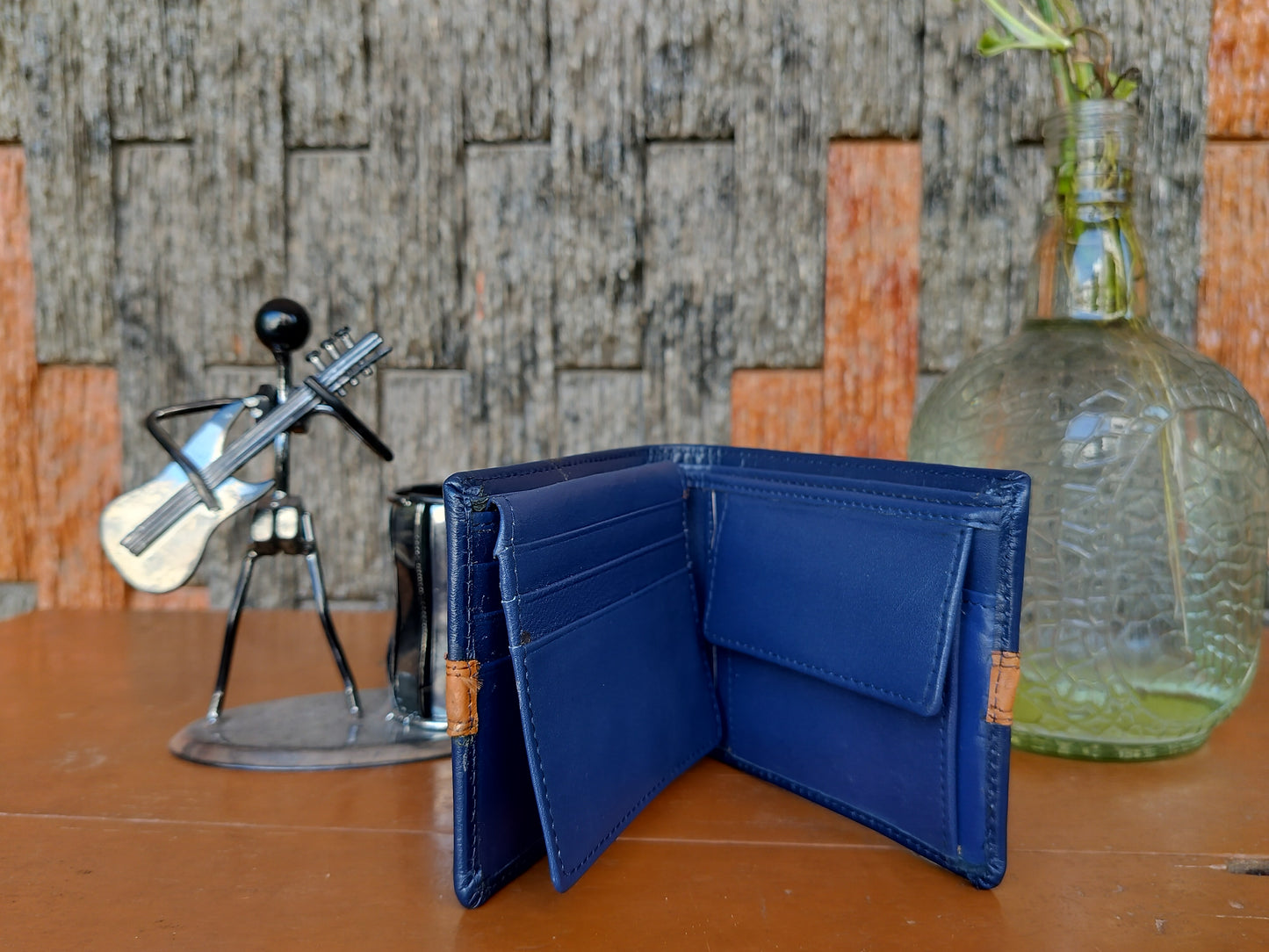 LeatherShopie -  Blue & Tan Bi-fold Wallet