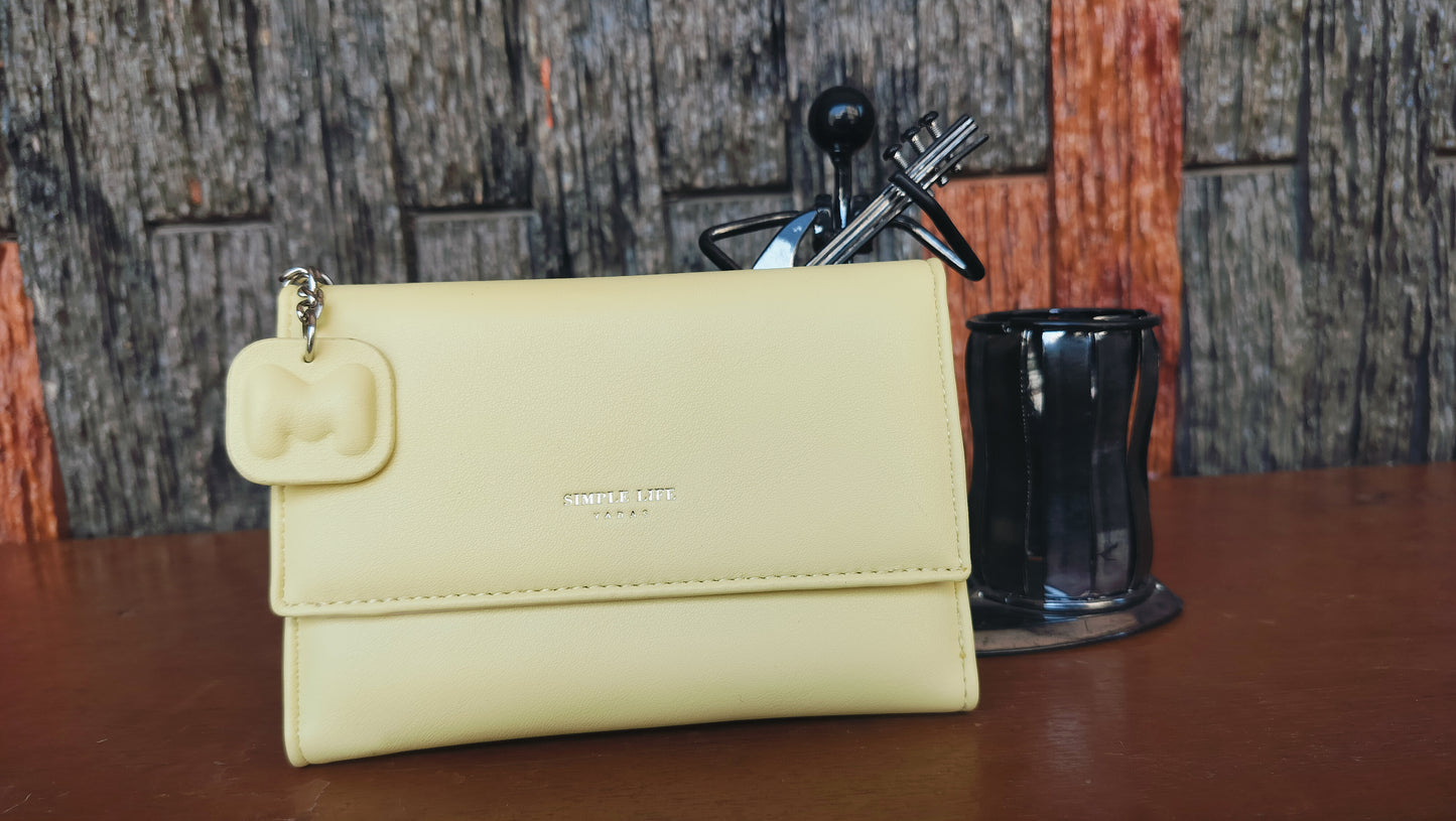 Simple Life Branded Women Tri-Fold Yellow Wallet